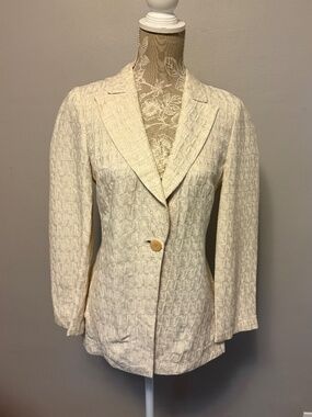 Armani Collezioni Ivory Textured One Button Blazer Size 6 Made in Italy